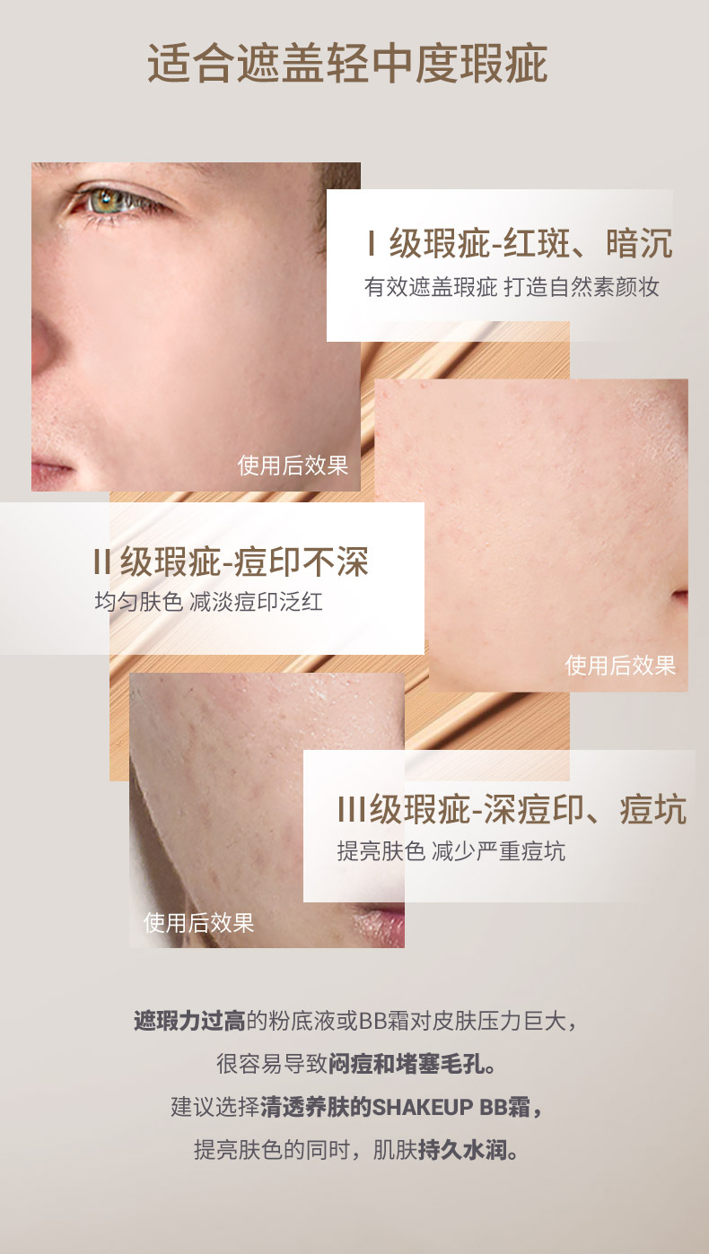 SHAKEUP COSMETICS男士素颜霜懒人霜遮瑕痘印控油保湿持久BB霜50ml 自然色