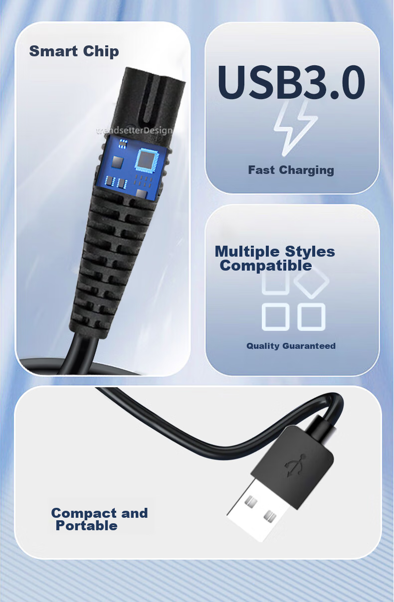 Совместимый USB-кабель для зарядки Yingqian для бритв Braun, шнур питания USB для S9/S8/S7/S6/S5/S3/2775/4745/5497/9781/9090