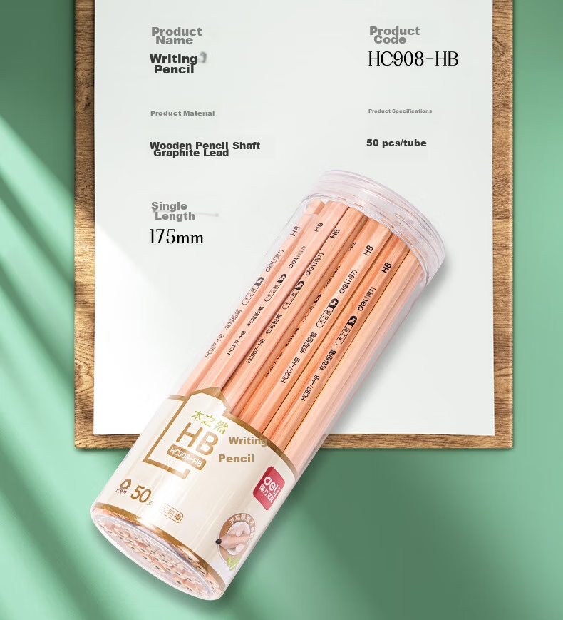 Набор карандашей Deli HC907-HB, 50 шт., шестигранные, HB, деревянные