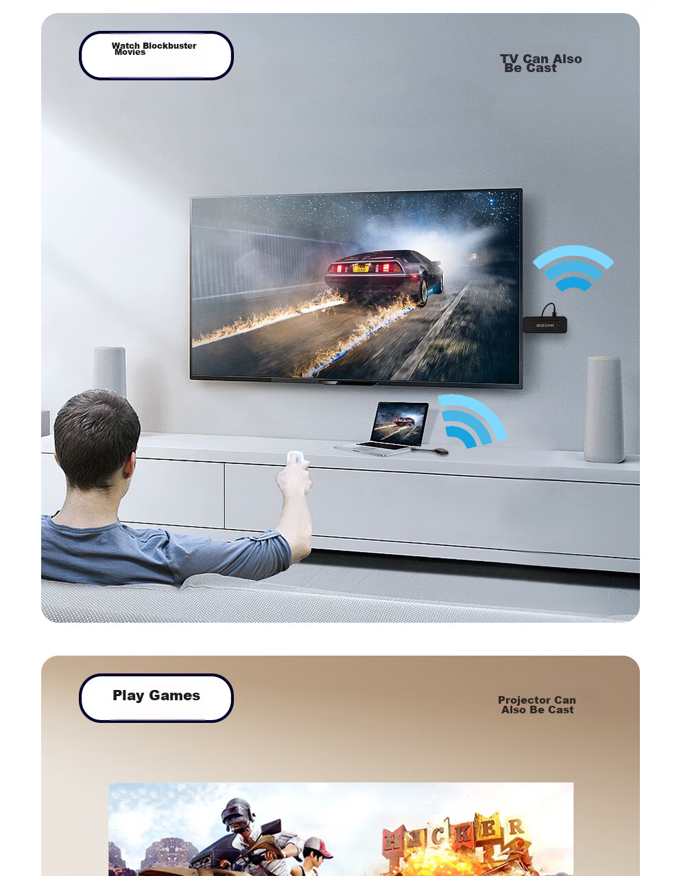 BOEGAM BG4S HDMI Комплект для беспроводного дублирования экрана, устройство для передачи экрана высокой четкости, для офиса и дома, совместимо с телефонами Apple, Android, Huawei для подключения к телевизору, монитору, проектору