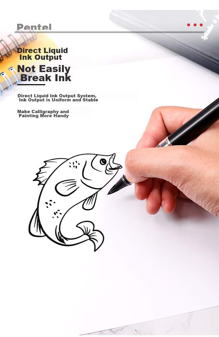 Ручка Pentel TRJ50-AO, большая, черная, 0.7-2.0 мм, для подписей, рисования, скетчинга, одноразовая упаковка