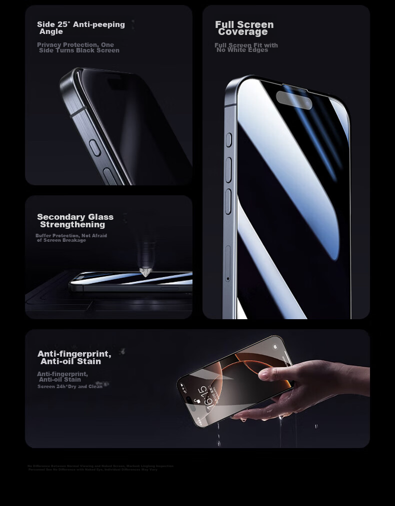 Защитное стекло LANGLING для Apple iPhone 16, антишпионское, 25°, закаленное, полное покрытие, против отпечатков пальцев, 2 шт.