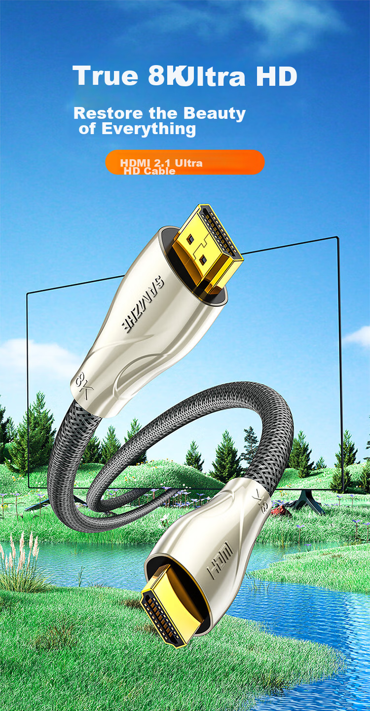 Кабель SAMZHE HDMI 2.1, 8K 60Hz, 4K 240Hz, цифровой кабель высокой четкости, совместимый с HDMI 2.0, кабель для подключения от ноутбука/приставки к телевизору/проектору, 1 метр, 10BU8