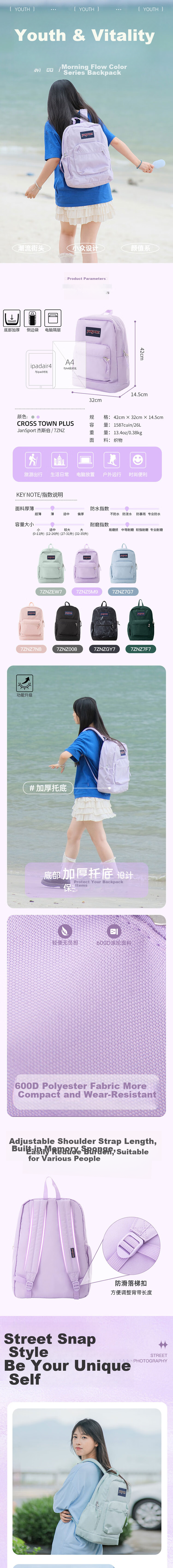 Рюкзак JANSPORT Lightweight Backpack для мужчин и женщин, студенческая сумка для ноутбука, 7ZNZ5M9, Twilight Purple