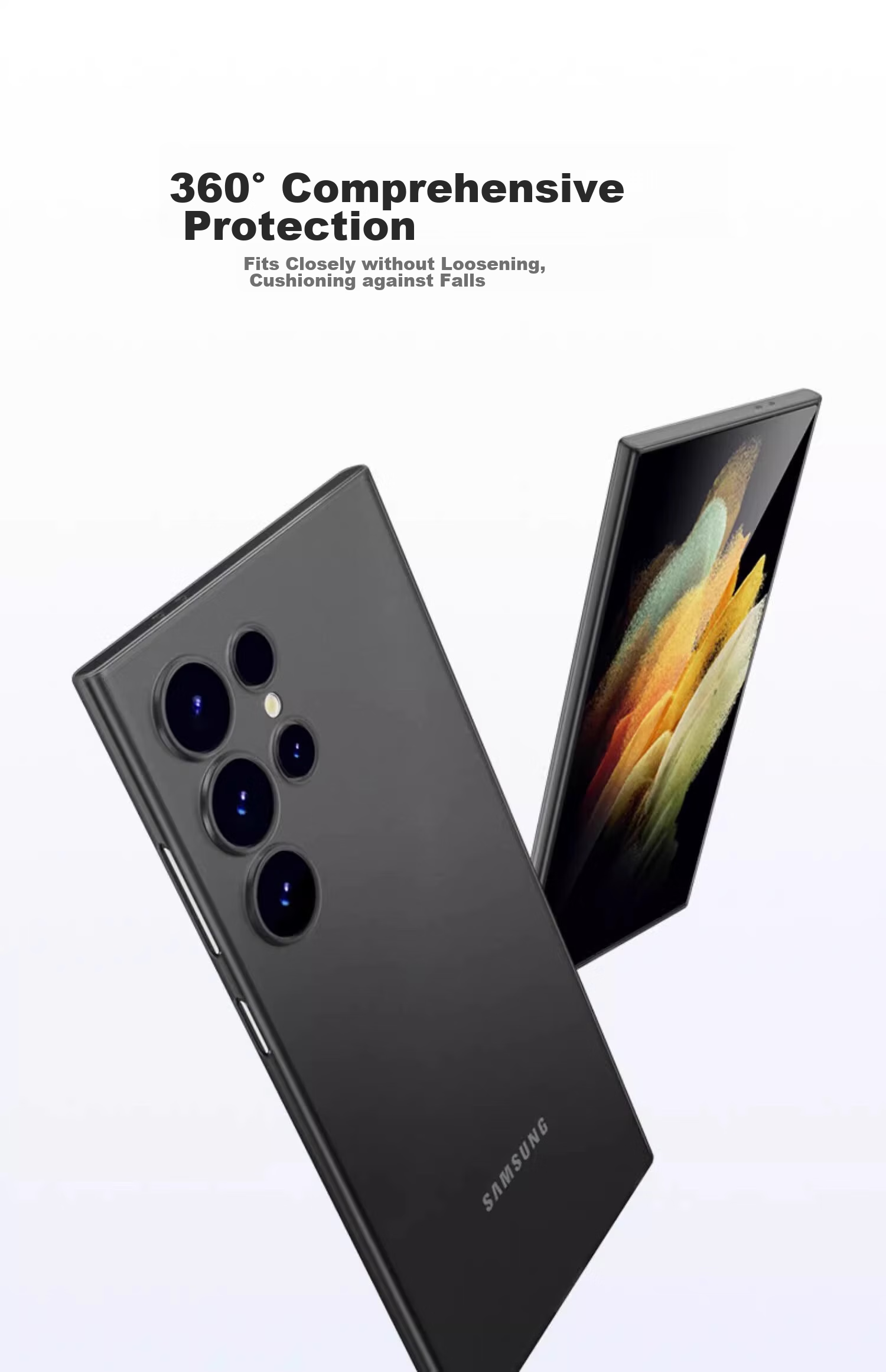 Чехол EDDGA для Samsung S24 Ultra, ультратонкий матовый полупрозрачный, с защитой всех камер, противоударный, прозрачно-белый