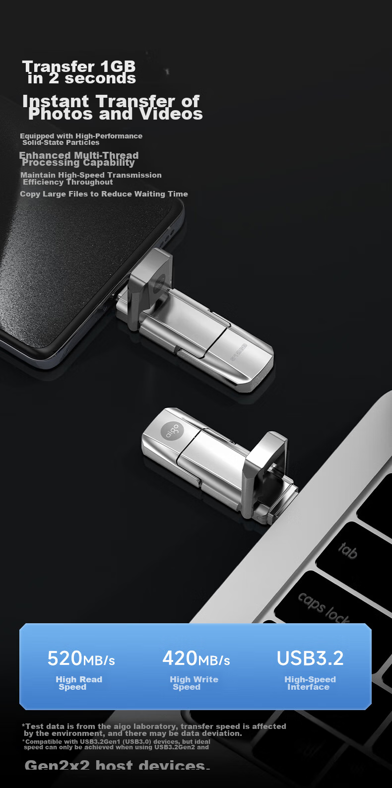 Aigo U393 USB 3.2 флеш-накопитель Type-C/USB 3.2, 256 ГБ, серебристый