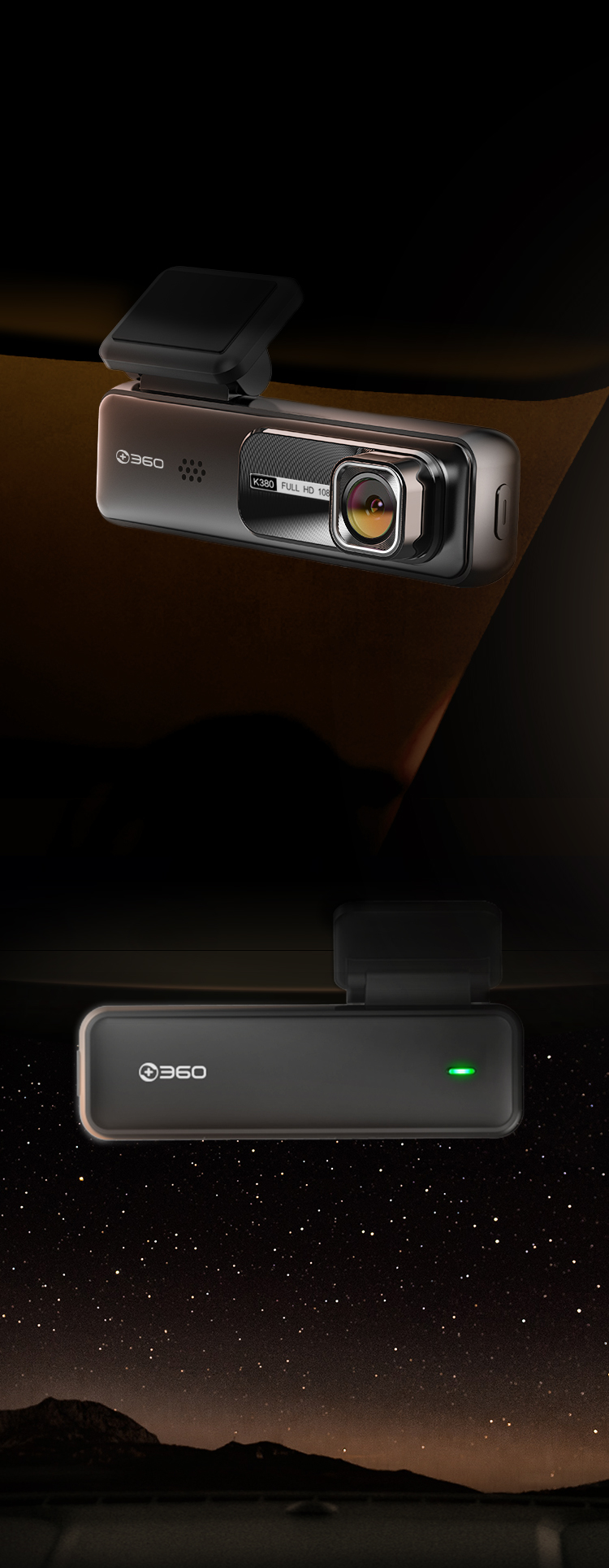360行车记录仪K380套装版 微光夜视 高清录影 智能语音 隐藏式安装（内含32G高速tf卡）
