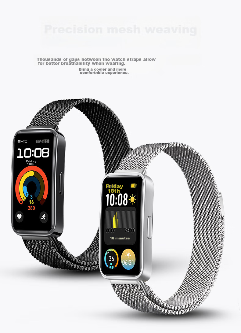 Ремешок BHO Milanese для Huawei Band 10/9/8, металлический, черный