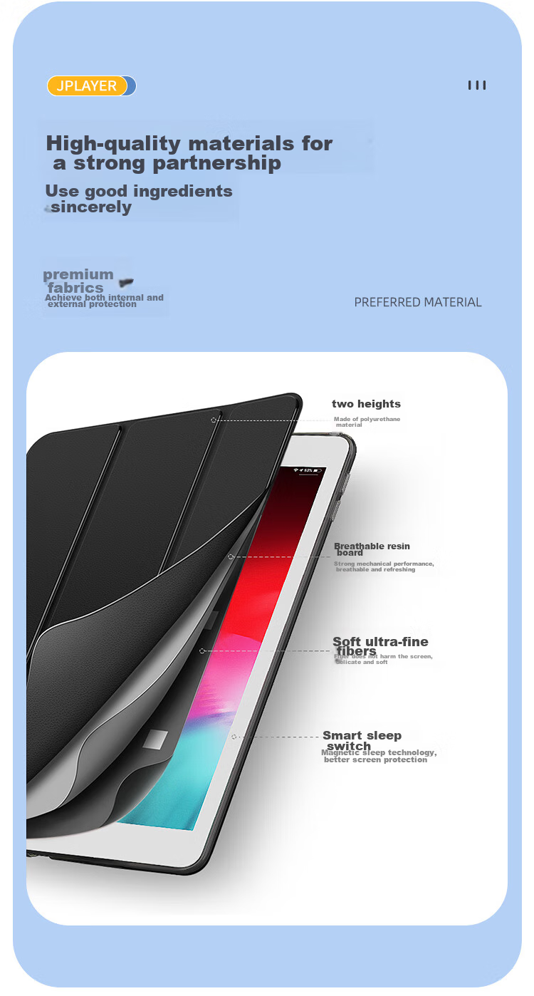 Чехол JPLAYER для Apple iPad Pro 2025/2024 11 дюймов, совместимый с чипами M5/M4, защитная крышка для сна, подставка с тремя сложениями, нескользящая внешняя оболочка, черный