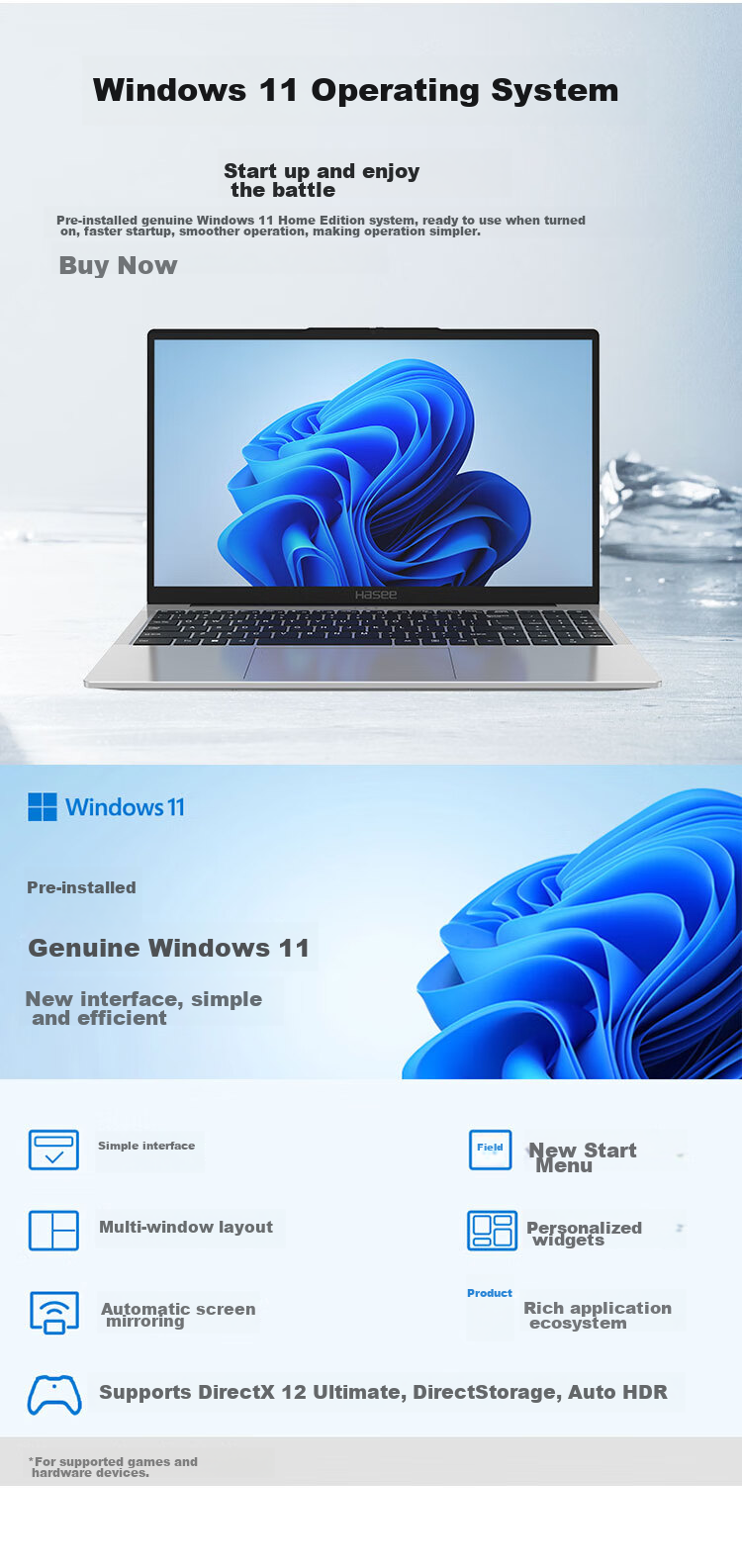 Ноутбук HASEE Elegant X6, 16 дюймов, Intel Core i5-12450H, 16 ГБ ОЗУ, 512 ГБ SSD, Wi-Fi 6, серебристый