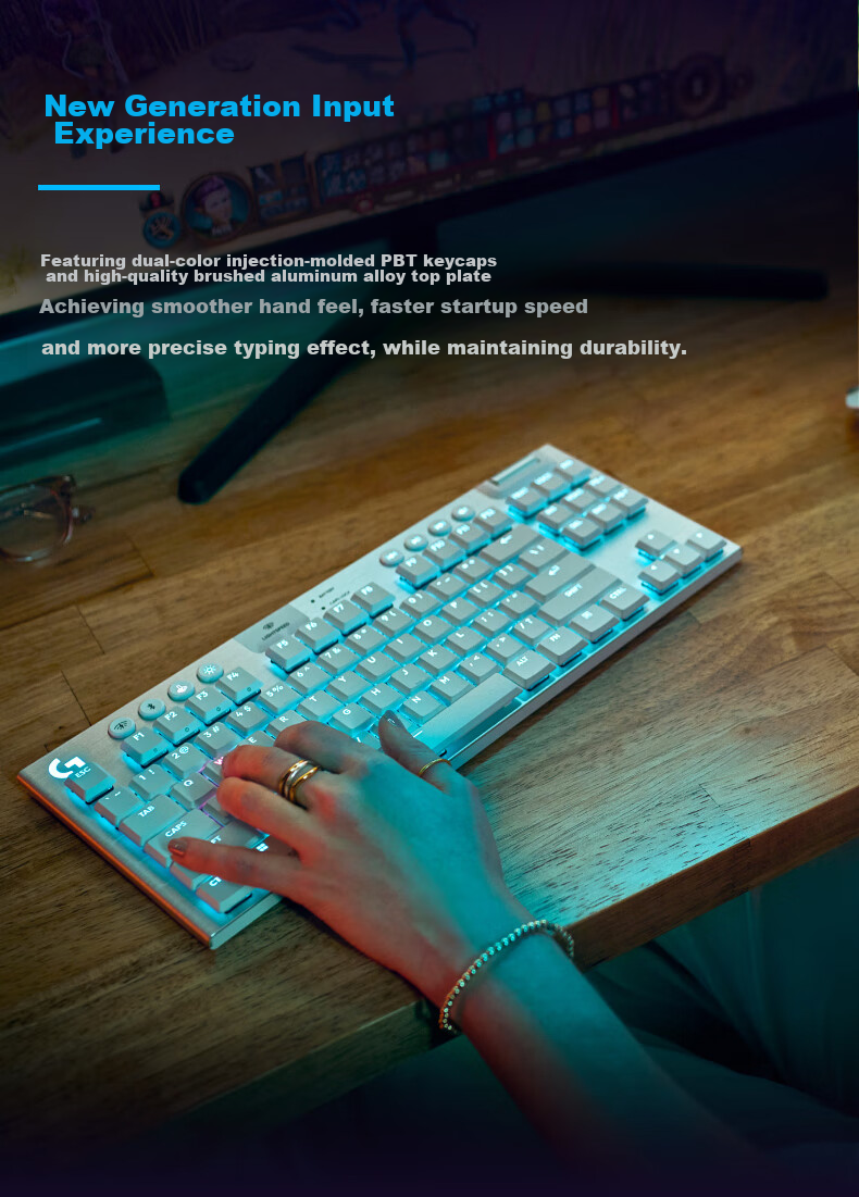 Игровая механическая клавиатура Logitech G G915 X LIGHTSPEED TKL с низким профилем, беспроводная, белая, коричневый переключатель