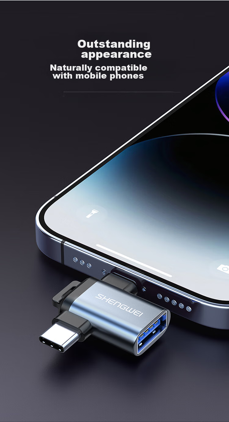 Адаптер Shengwei OTG Type-C + Lightning, USB 3.2, многофункциональный кабель данных, для подключения телефона к UDisk, кард-ридеру, клавиатуре и мыши, для Apple 15-17 Android, EDU0001J