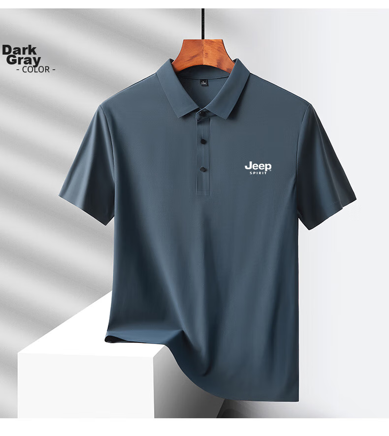 Мужская футболка JEEP SPIRIT с коротким рукавом, летняя деловая повседневная рубашка-поло с воротником, верх из ледяного шелка для активного отдыха, быстросохнущая, темно-серая, XL