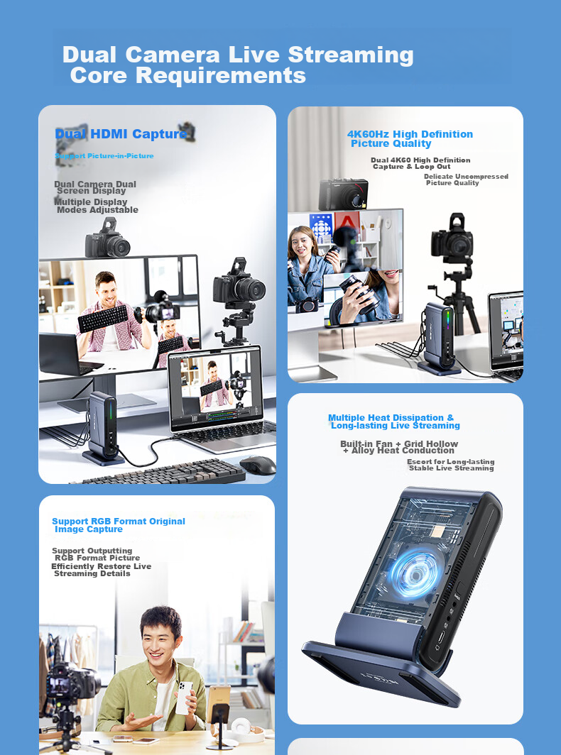 Acasis VC-018Max - Вертикальная HDMI карта захвата 4K 60 Гц с аудиовходом, алюминиевый сплав, RGB подсветка, USB Type-C