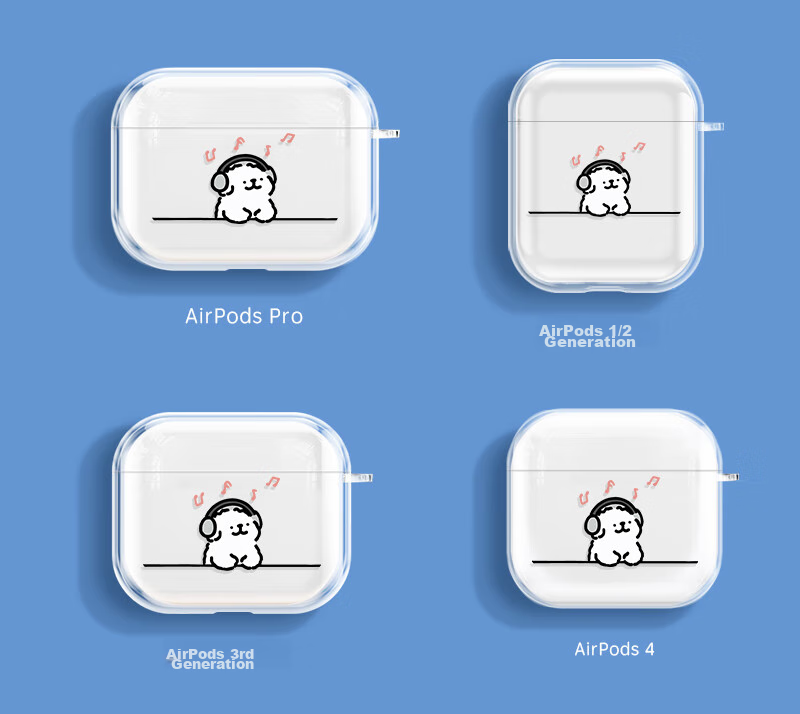 Чехол для наушников Yingkaida "Music Puppy" для AirPods 4, силиконовый, противоударный, прозрачный, с брелоком