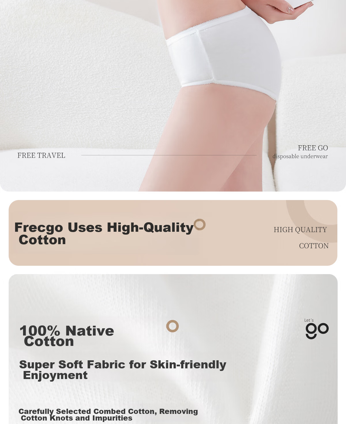 Одноразовые женские трусы Freego, хлопок, без стирки, 5 шт. в индивидуальной упаковке, для ежедневного использования, стерилизованные, для путешествий, деловых поездок, беременных и послеродовых женщин, белые, размер M