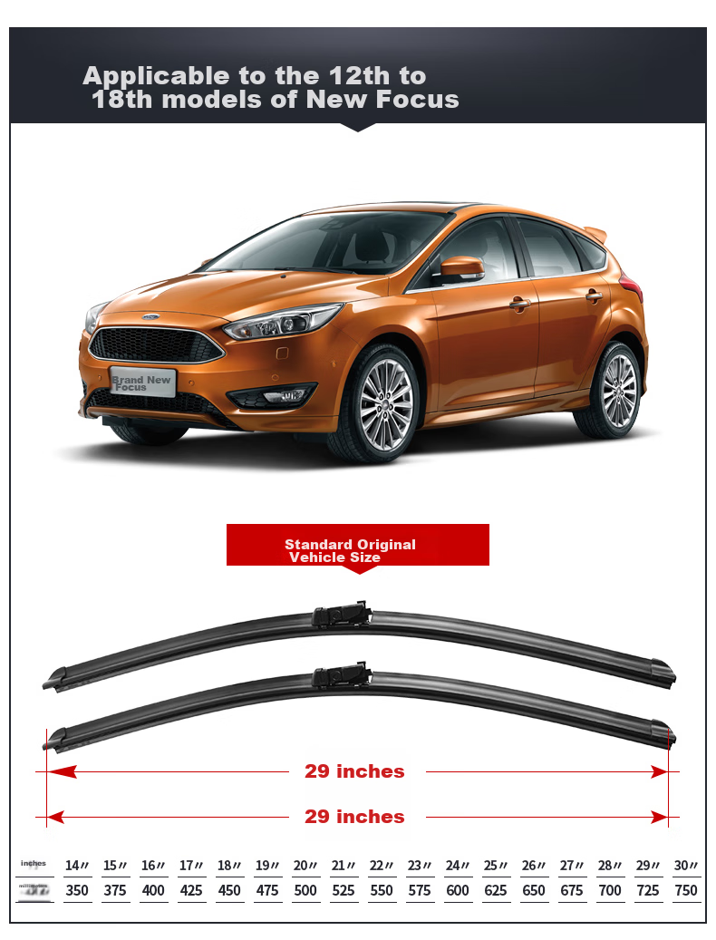 Дворники Meisim для Ford New Focus (2012-2018), бескаркасные, 29 дюймов