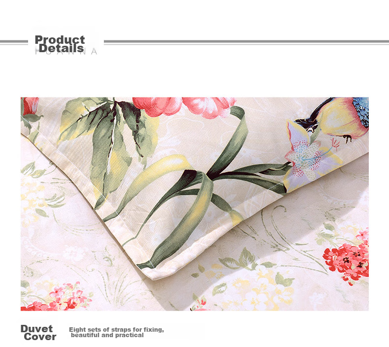 Комплект постельного белья FUANNA Home Textiles, 100% хлопок, 4 предмета, стиль "Пастораль", размер "1.5-метр", цветочный принт, розовый