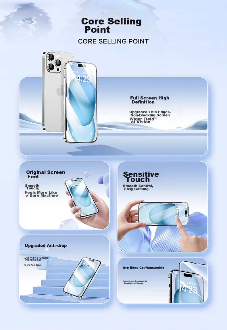 Защитное стекло PISEN для iPhone 15 Pro, полное покрытие, противоударное, антиотпечатки, 2 шт.