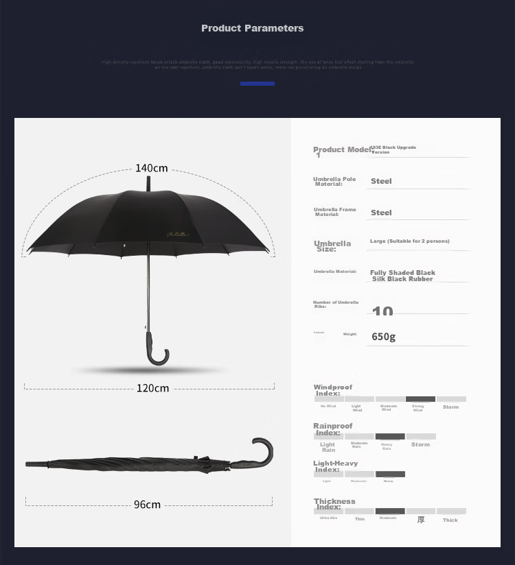 JD Large Umbrella with Long Handle, Semi-Automatic Extra-Large 10-Rib Reinforced Business Umbrella, Dark Gray