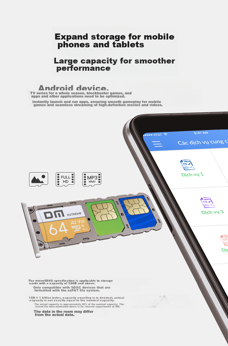 Карта памяти DM Gold Card A2 V30, 64 ГБ, TF (MicroSD), для игровых телефонов, видеорегистраторов, камер наблюдения, высокоскоростная внутренняя карта памяти