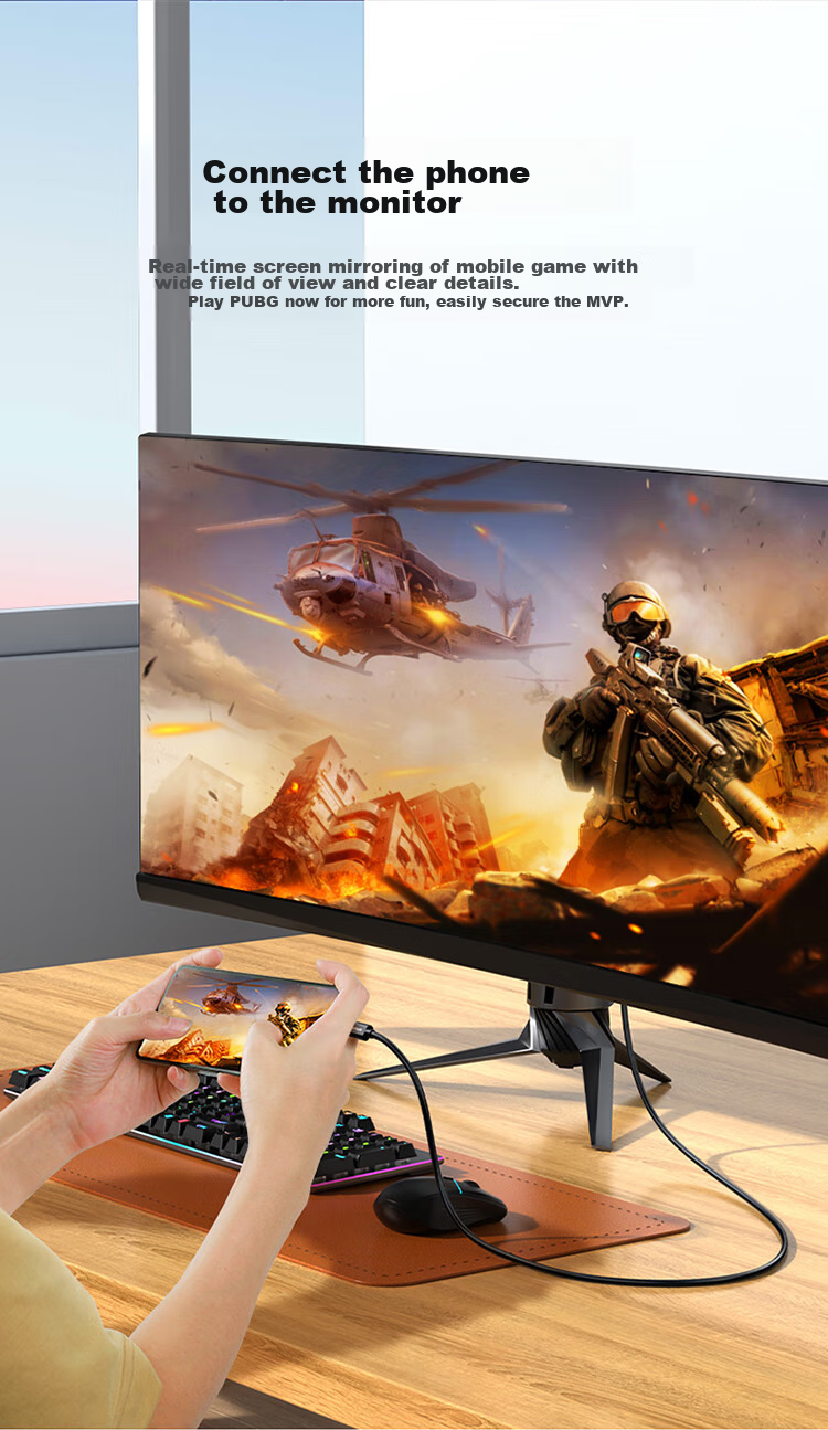 Кабель Shengwei Type-C - HDMI, адаптер 4K для Apple 16/15 Huawei P60, подключение ноутбука/телефона к монитору/телевизору, 1.8 метра, ACH1018G