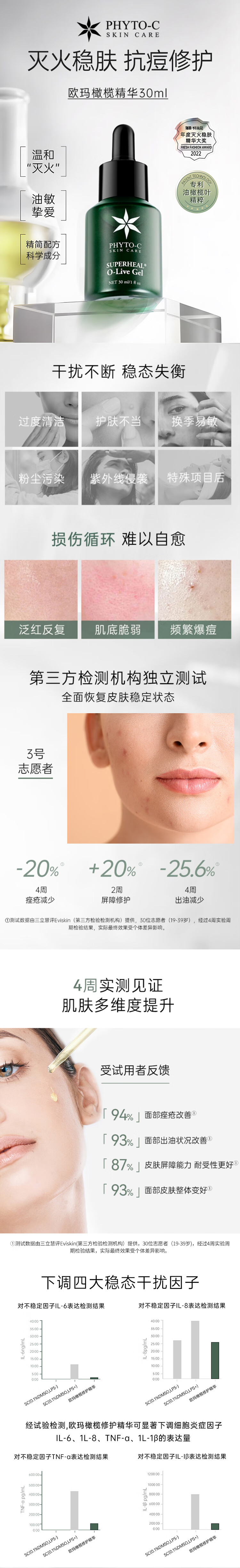 PHYTO-C欧玛油橄榄精华液30ml 护肤品 净痘修护保湿修红 生日礼物送女友