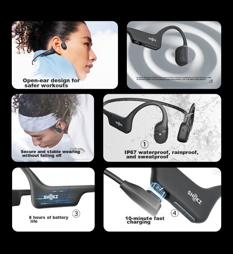 Беспроводные наушники SHOKZ OpenRun Air S803, костная проводимость, спортивные, черные