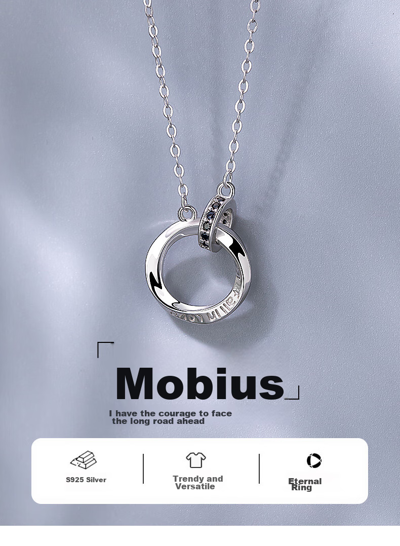 Серебряное колье Qlady Mobius для мужчин, подвеска из стерлингового серебра 925 пробы с фианитом, подарок на день рождения и Новый год