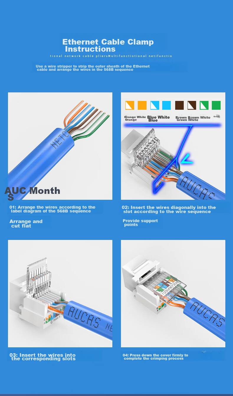 Модуль сети AUCAS Категория 6, Gigabit Ethernet, без инструментов, RJ45, белый