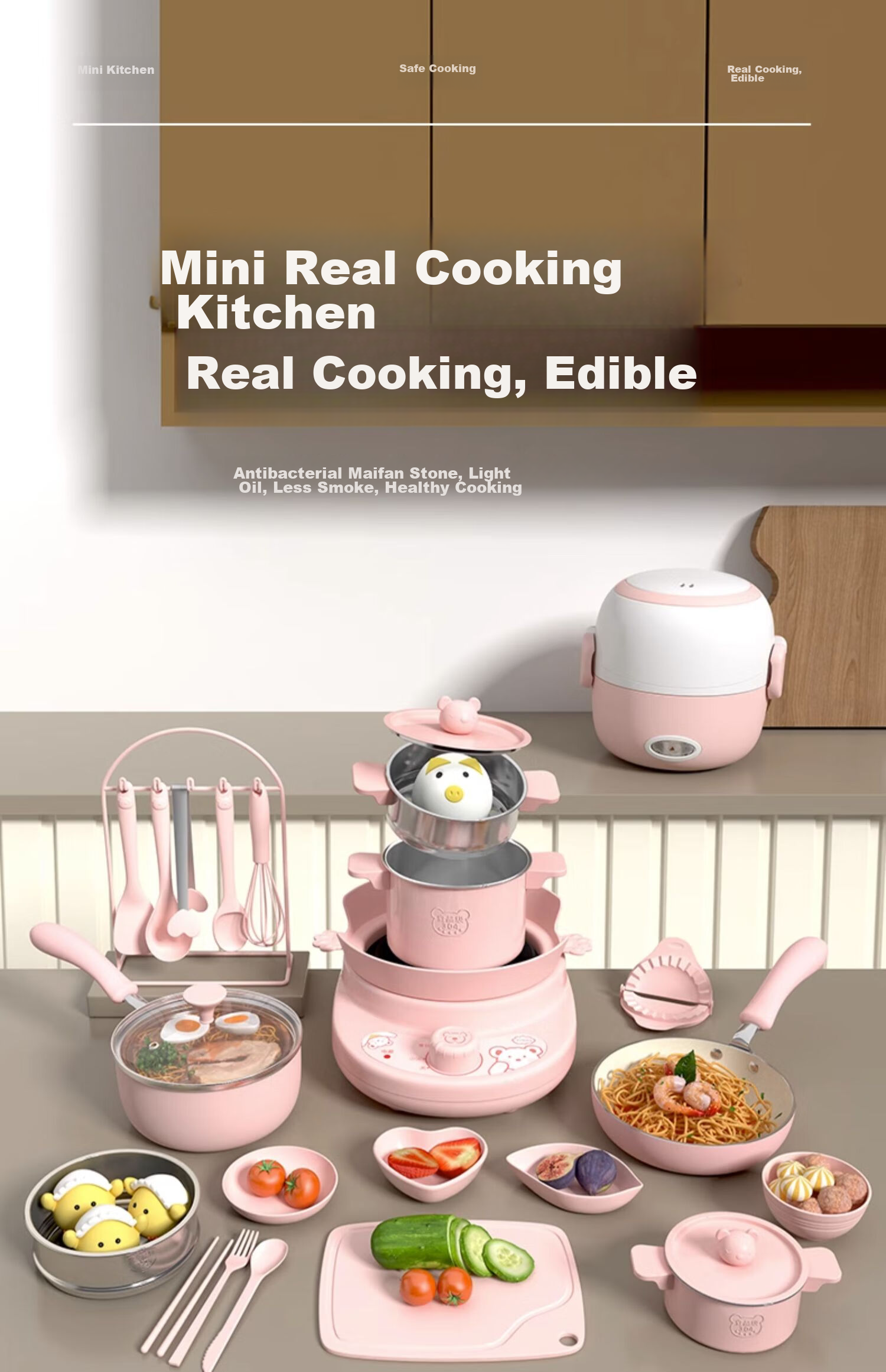 Игровой набор "Мини-кухня" Shiwanzhenzhu, съедобный, для приготовления еды, подарок для детей 7-14 лет, розовый