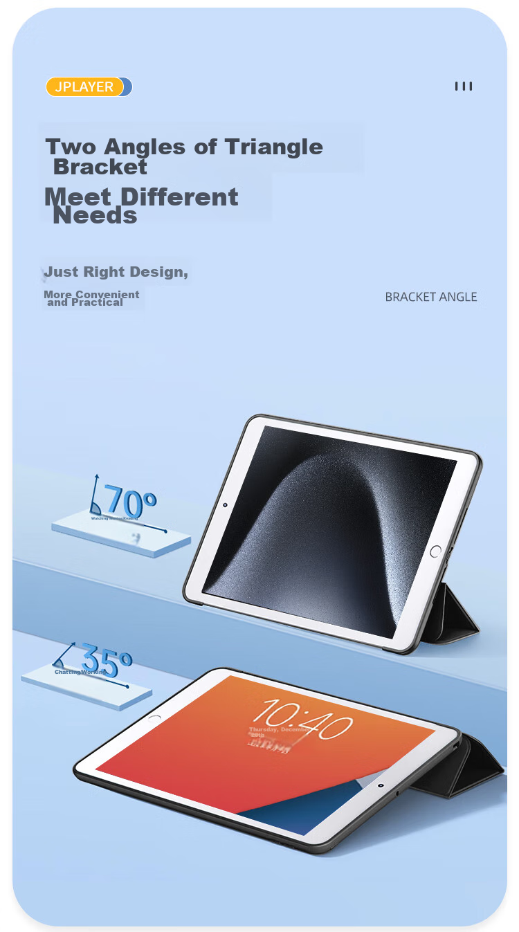 Чехол JPLAYER для Apple iPad Pro 2025/2024 11 дюймов, совместимый с чипами M5/M4, защитная крышка для сна, подставка с тремя сложениями, нескользящая внешняя оболочка, черный