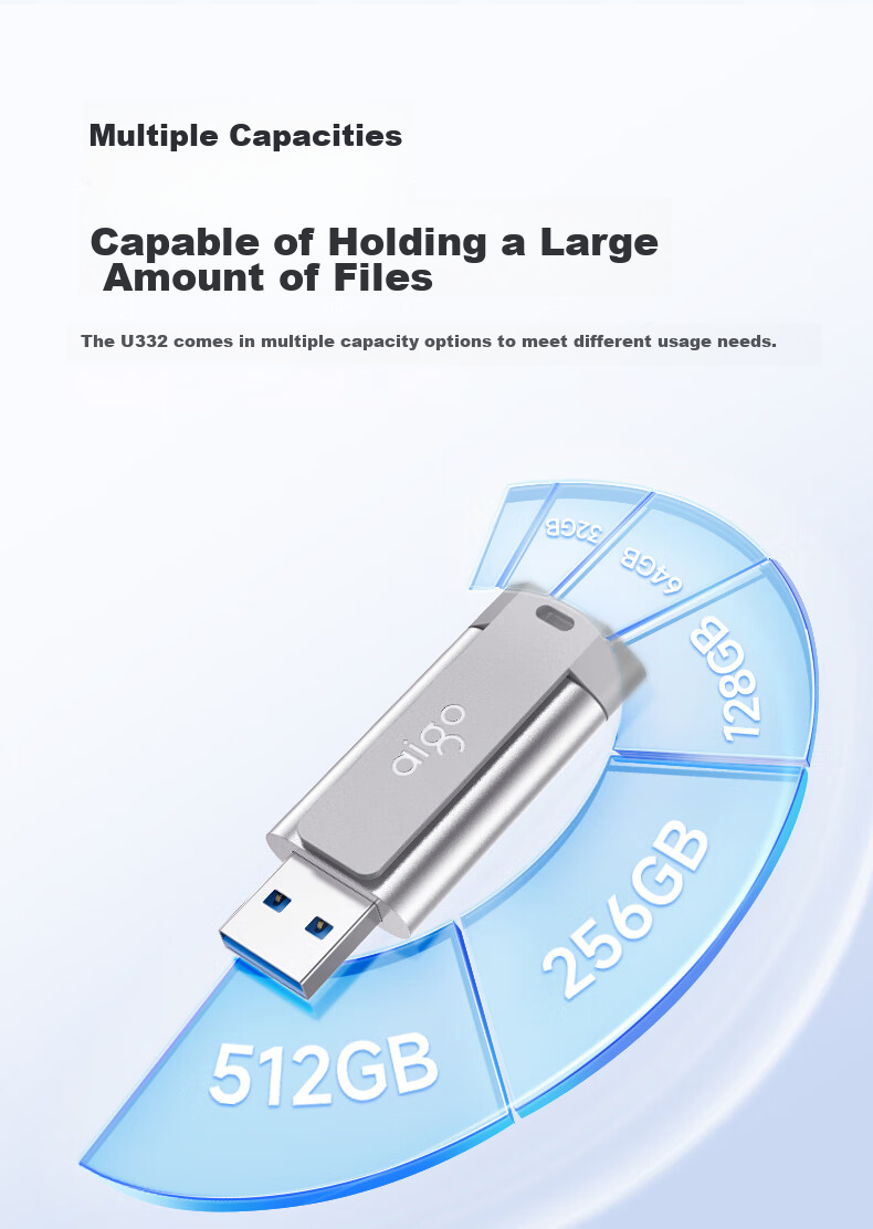 USB-накопитель Aigo U332, 64 ГБ, USB 3.2, выдвижной дизайн, двухцветный, космический серый