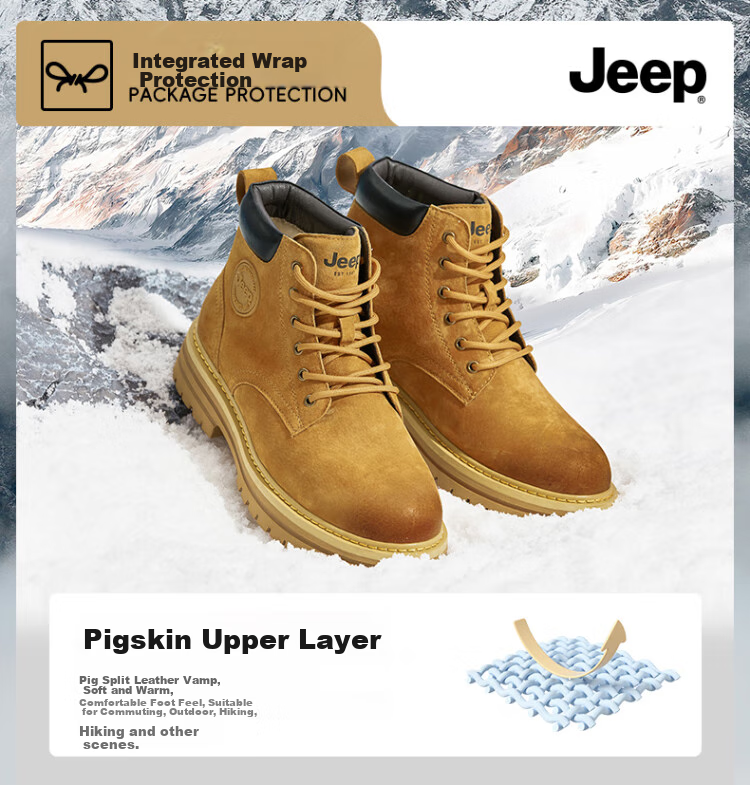 Мужские ботинки Jeep Martin, утепленные флисом, зимние рабочие ботинки, желтые, хаки, размер 42