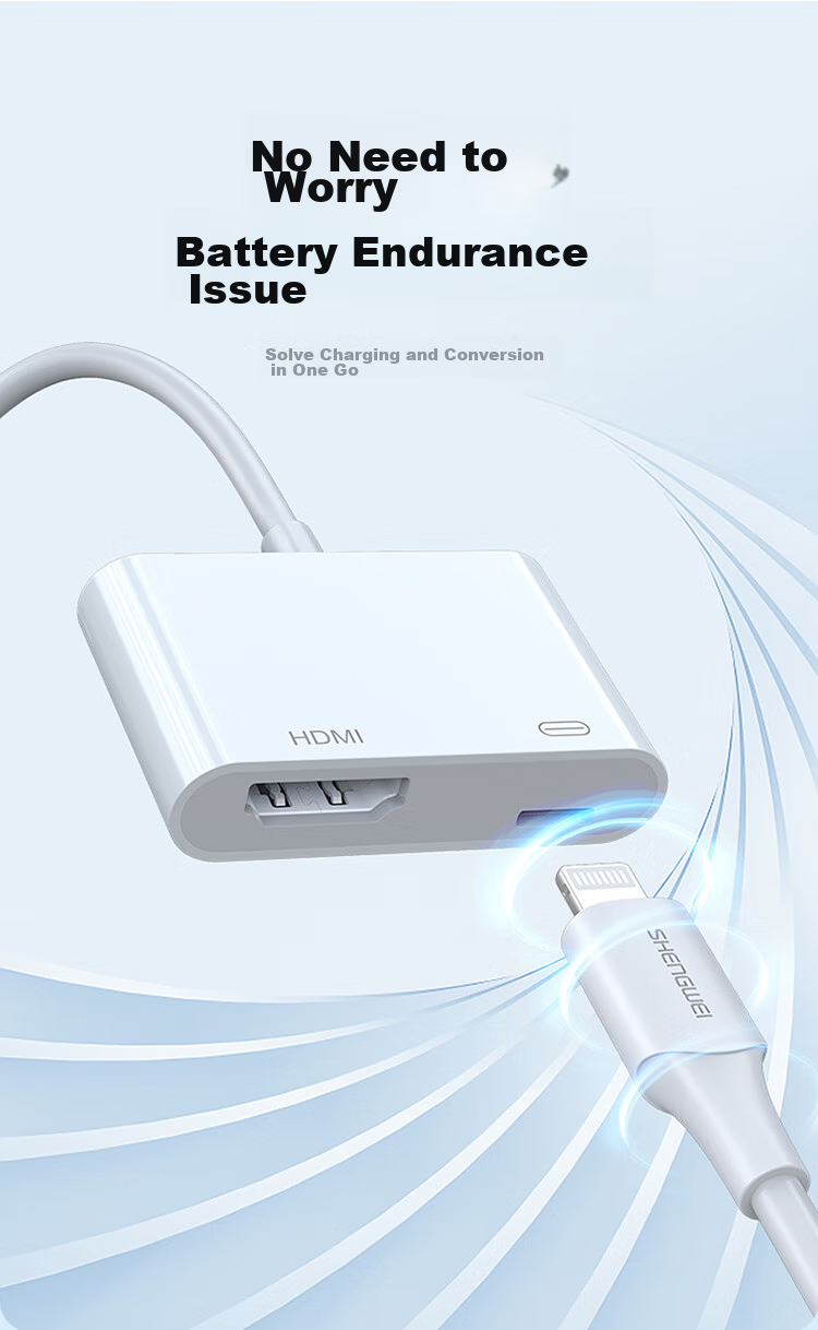 Переходник Shengwei Lightning на HDMI, адаптер для iPhone/iPad, поддержка 1080P, белый