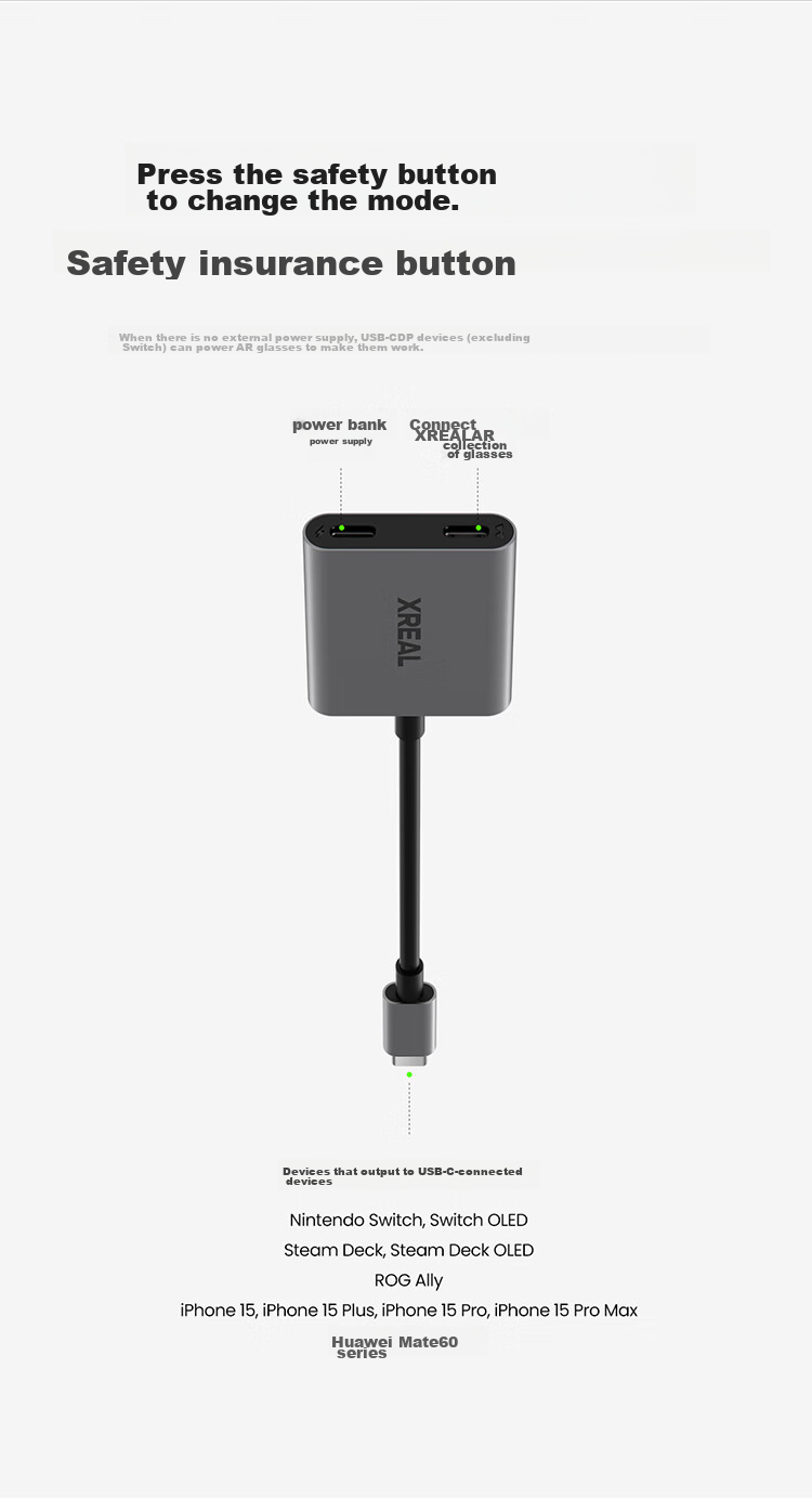 Адаптер XREAL Hub для AR-очков, подключение к Switch, прямая связь с портативным устройством, высокая частота обновления 120 Гц, быстрая зарядка PD