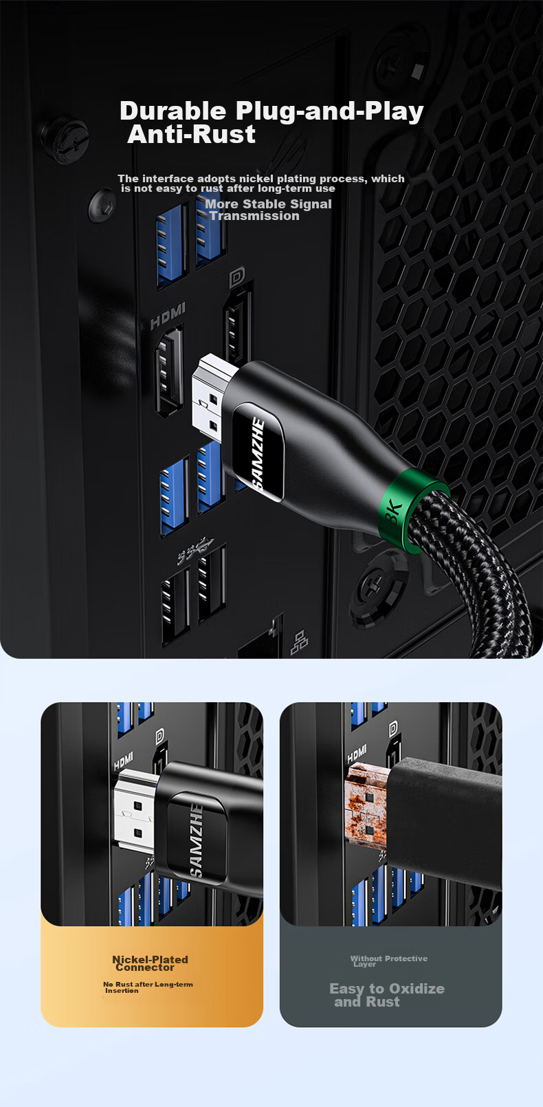 Кабель SAMZHE HDMI 2.1, 2 метра, 8K 60Hz, 4K 240Hz, для ноутбуков и ТВ-приставок, для подключения мониторов и проекторов, кабель высокой четкости