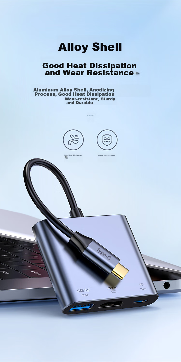 Адаптер-хаб BIAZE Type-C HDMI/USB 3.0/PD, конвертер для MacBook, подключение к проектору/монитору, USB-C хаб