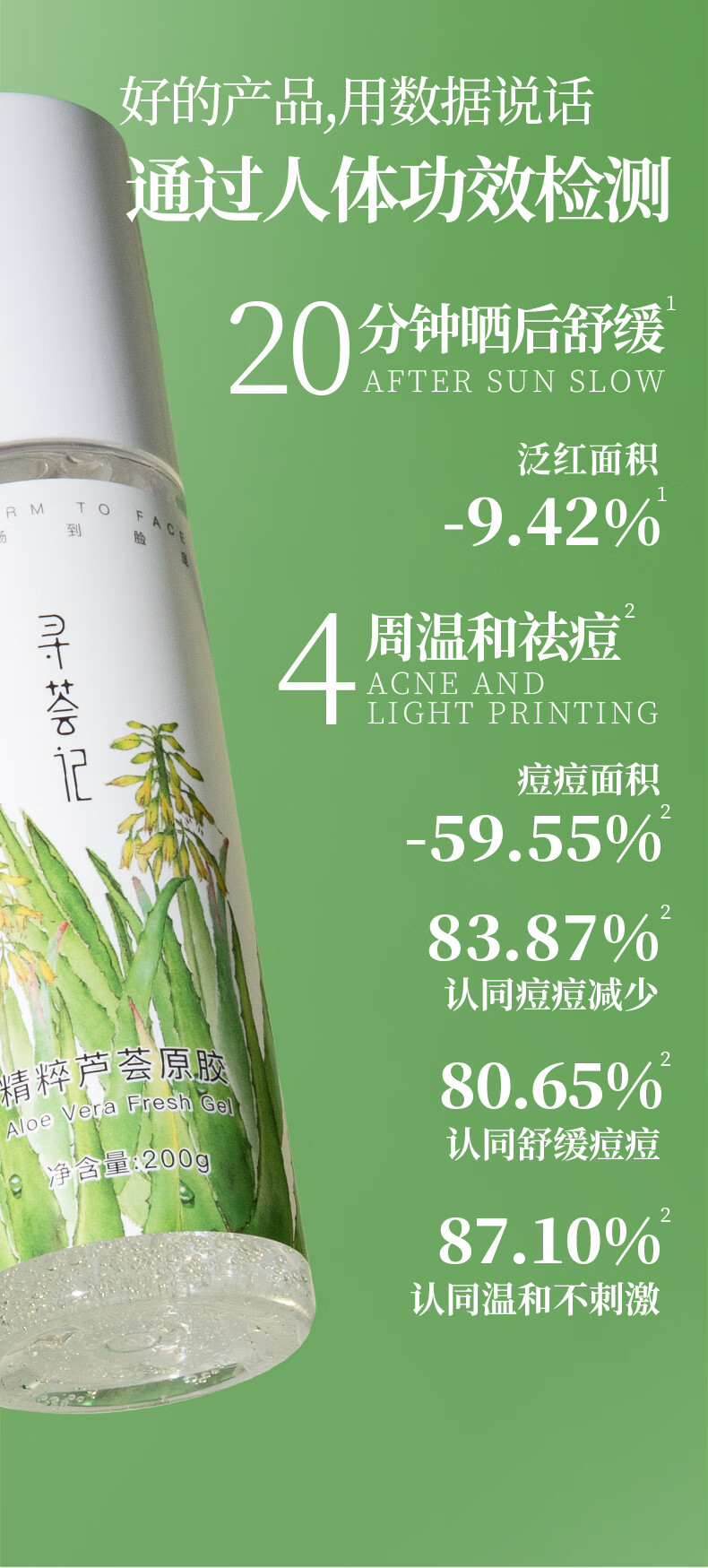 寻荟记芦荟胶保湿祛痘芦荟原胶晒后舒缓修护乳液男女生补水啫喱凝胶200g
