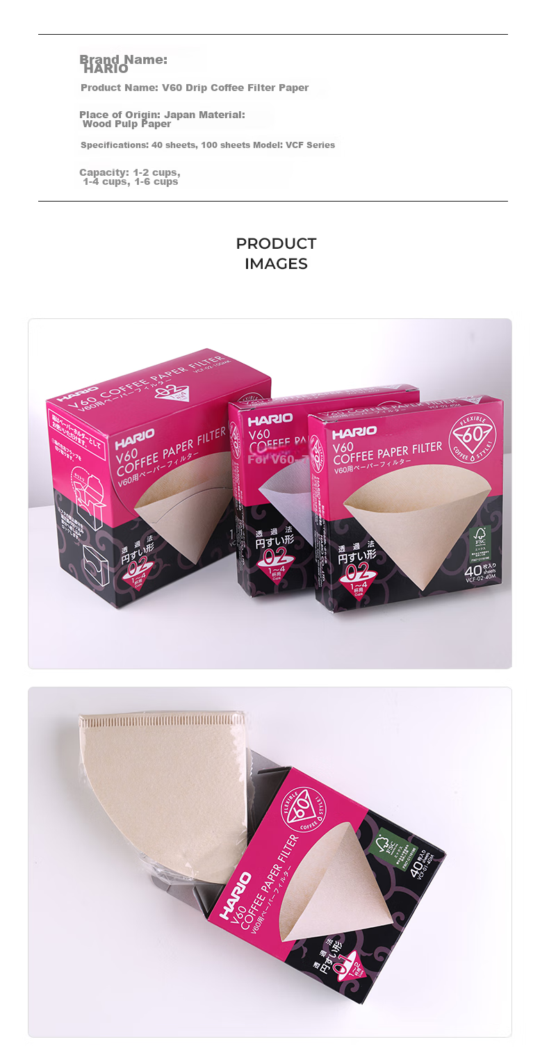Бумажные фильтры для кофе HARIO V60, 40 шт., размер 01, не отбеленные, для капельной кофеварки