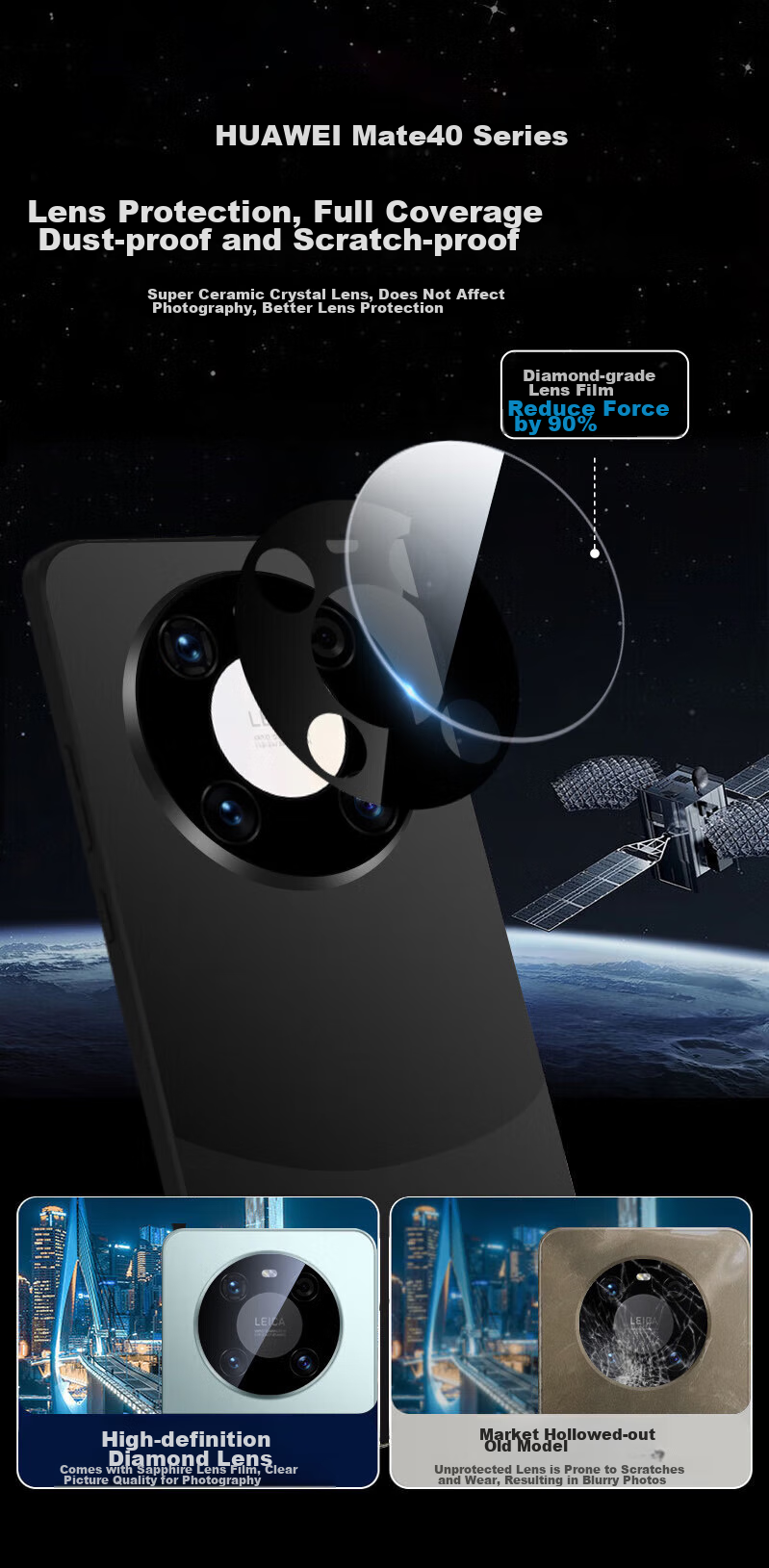 Чехол KEKLLE для Huawei Mate 40 Pro, противоударный, с защитой камеры, черный
