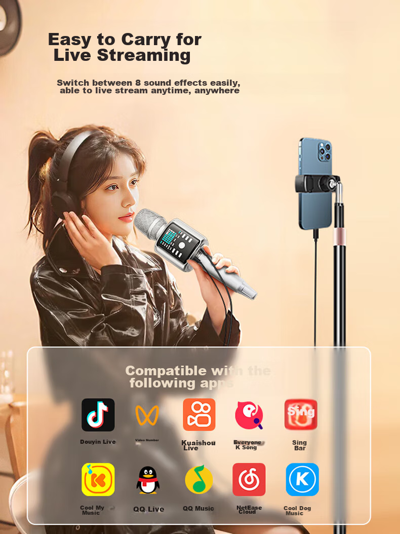 Профессиональный караоке-микрофон Jinyun (KINYO) K12 Pro с шумоподавлением, встроенной звуковой картой, динамиком и Bluetooth