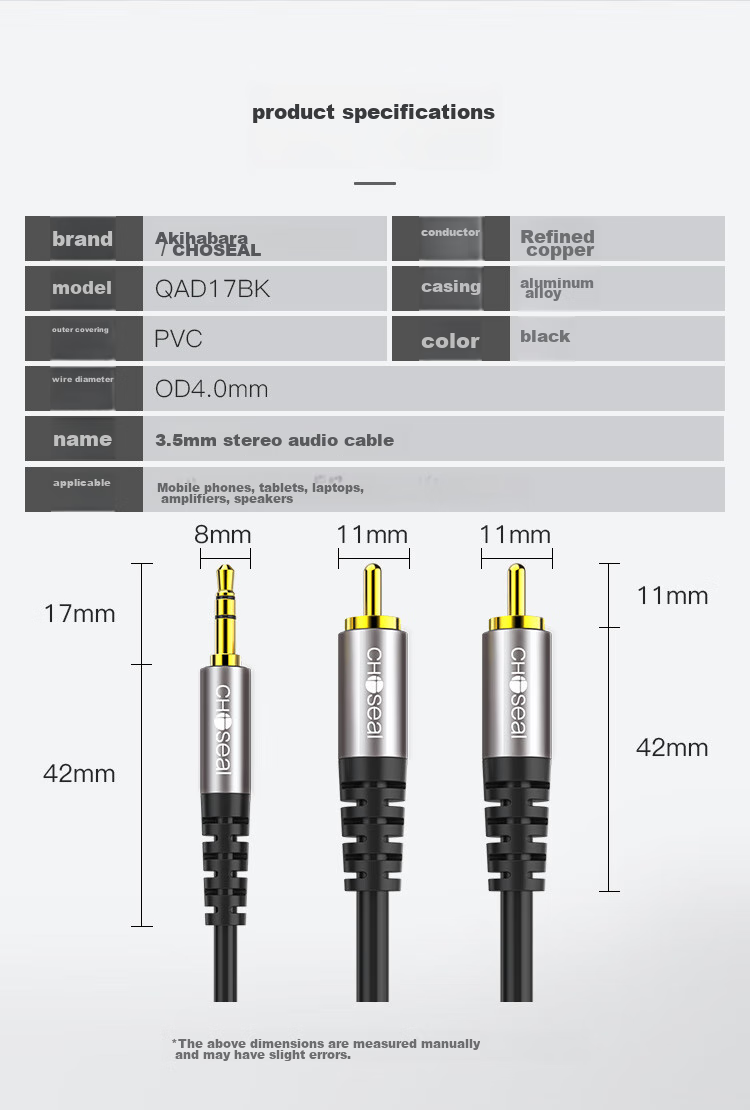 CHOSEAL QAD17BKT1 Аудиокабель от 3.5 мм до двойного RCA, 1 м, алюминиевый корпус