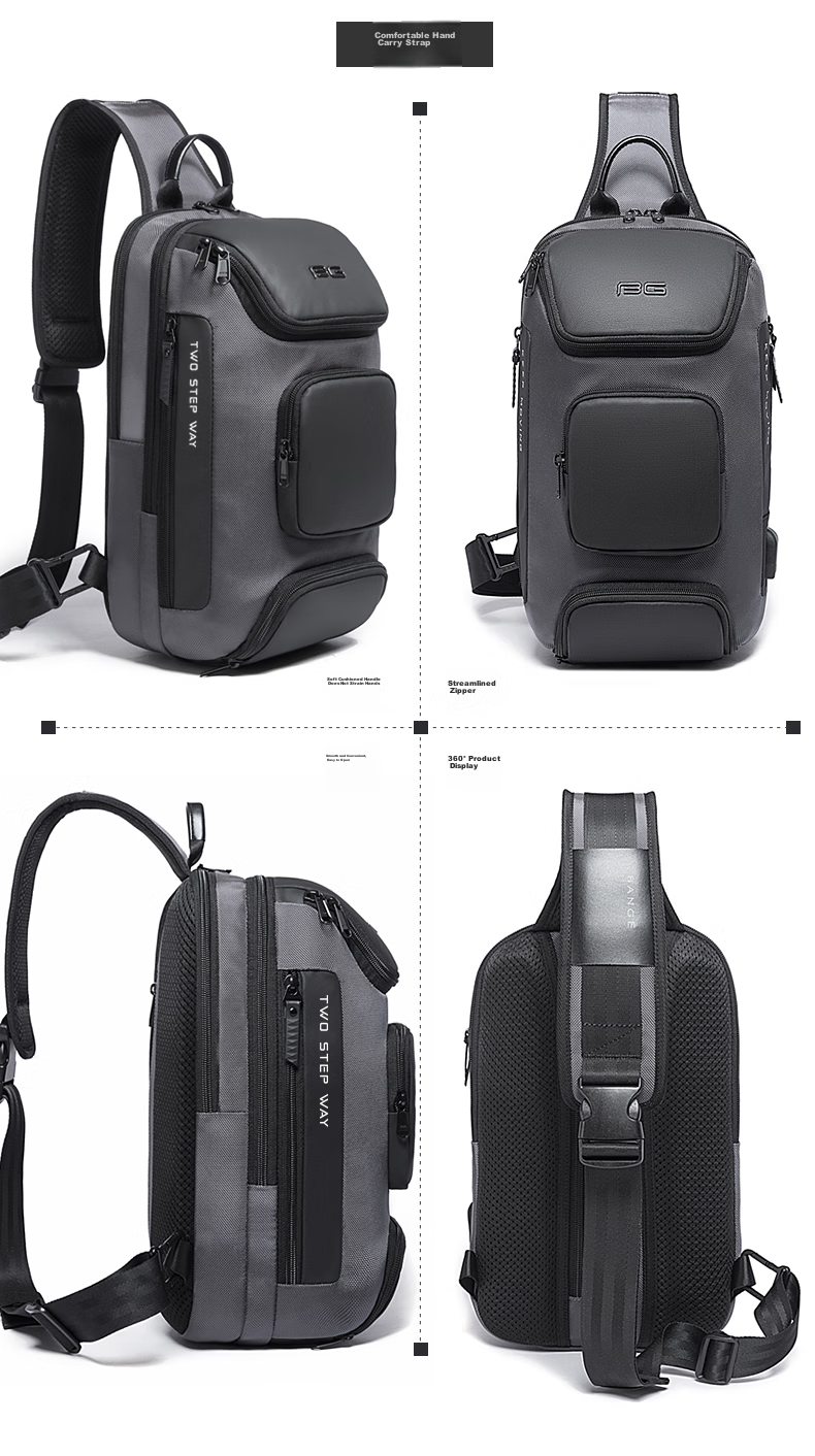 Мужская сумка-слинг Bange BG-7086, черная, водонепроницаемая, с USB-портом, большая емкость, для iPad