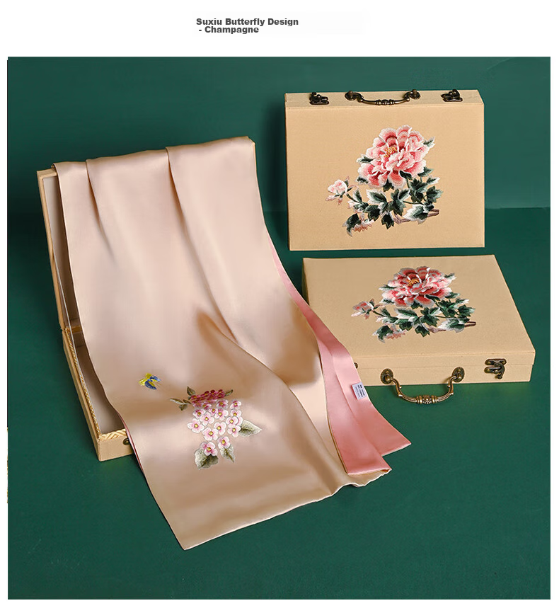 Шелковый шарф Hangsilu Suzhou Embroidery с вышивкой для женщин, зимний шарф из тутового шелка, подарочная коробка высокого класса, подарок на день рождения и праздник для мамы, новогодний подарок