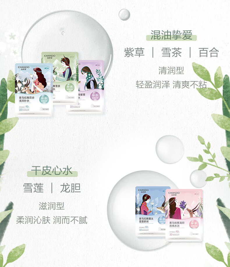 自然堂(CHANDO)喜马拉雅植物补水面膜50片新年礼物套装