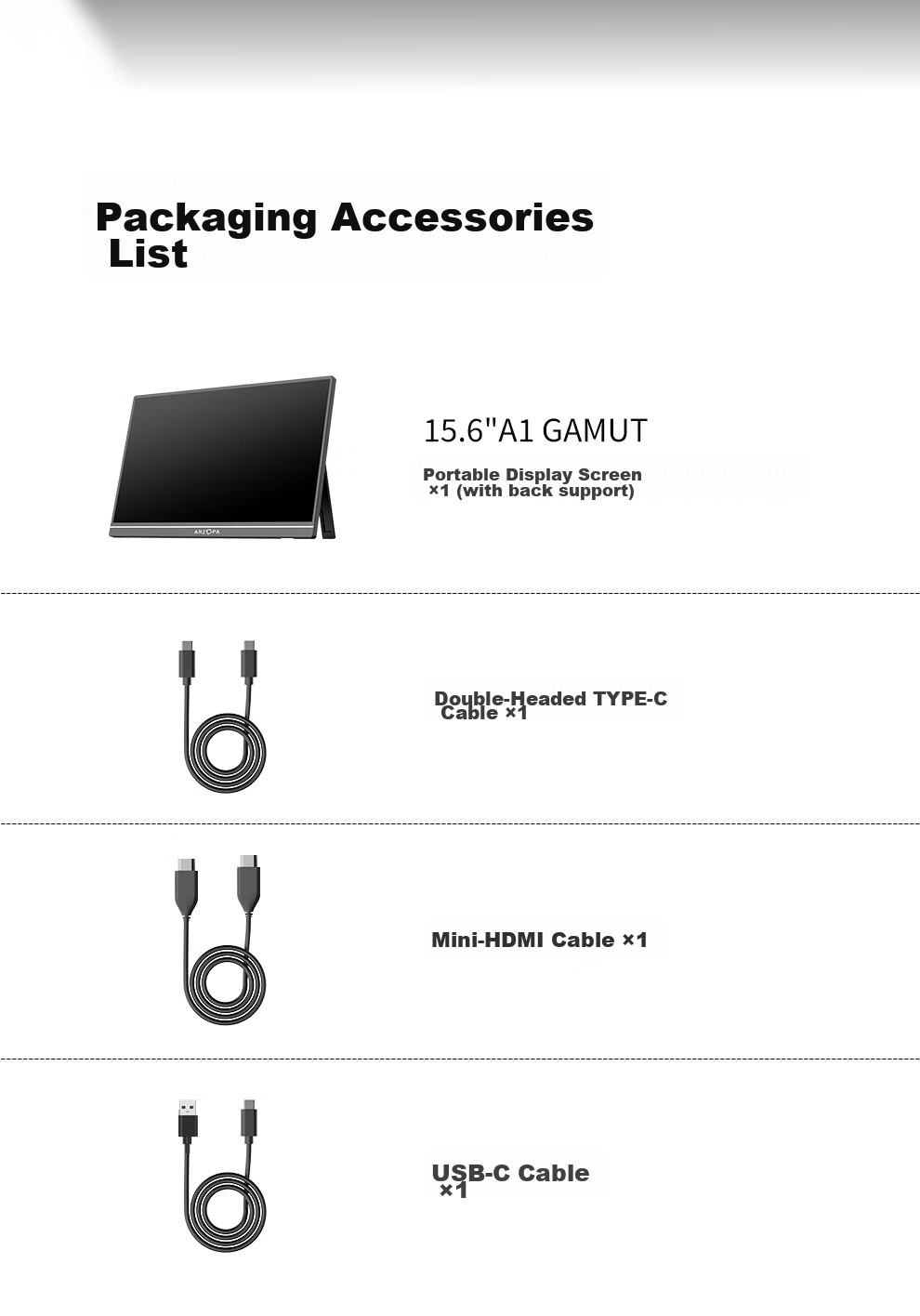 Портативный монитор ARZOPA A1 GAMUT 15.6" Full HD (1920x1080), IPS, 60Hz, 16:9, HDR10, черный