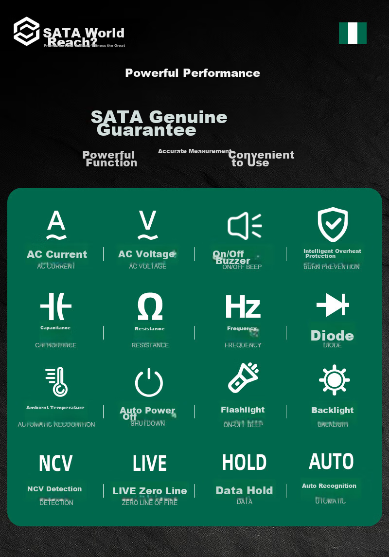 Мультиметр SATA D05047, цифровой, перообразный, с автоматическим выбором диапазона, многофункциональный, высокоточный, с интеллектуальным индукционным датчиком напряжения, тестер емкости для электрика