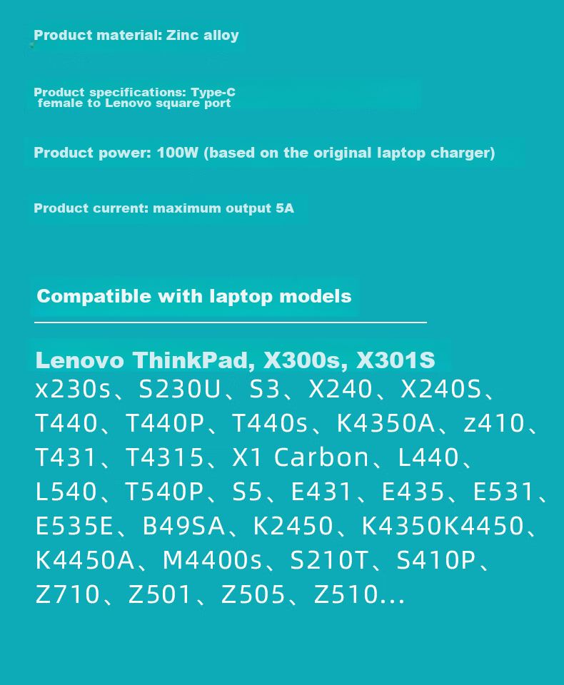 Адаптер Delippo Type-C на квадратный разъем Lenovo, 100W, для зарядки ноутбуков Thinkpad