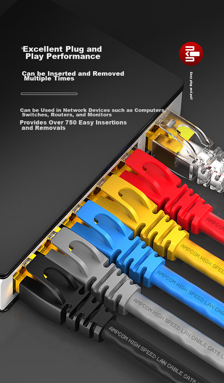 Сетевой коннектор AMPCOM категории 6, экранированный FTP, Gigabit Ethernet, RJ45, 8P8C, чистая медь, позолоченный, 100 шт.